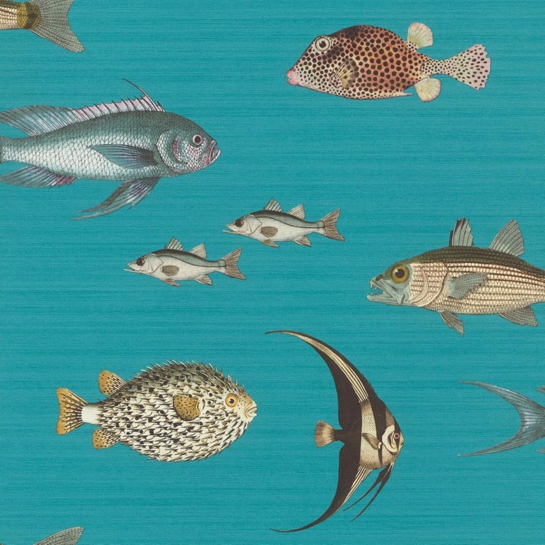 SODENO Colourful Fish Turquoise Textured Wallpaper SODENO Colourful Fish Turquoise Textured Wallpaper