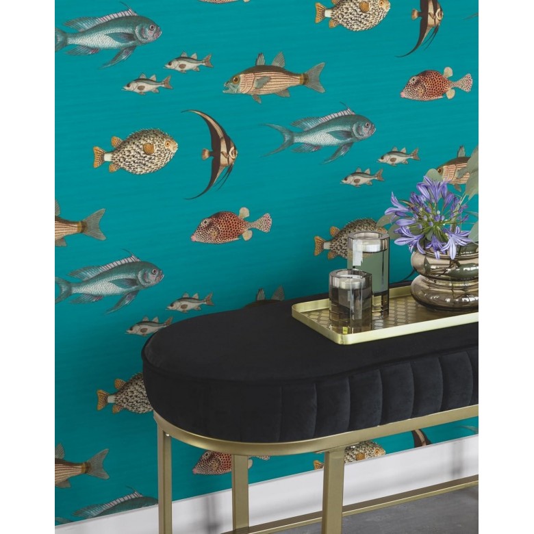 SODENO Colourful Fish Turquoise Textured Wallpaper SODENO Colourful Fish Turquoise Textured Wallpaper