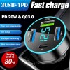USAMS Car Adapter, 4 Port USB Car Charger with Voltage Display PD 3.0 & QC 3.0 Fast Charging for iPhone, Samsung, iPad & Tablets 